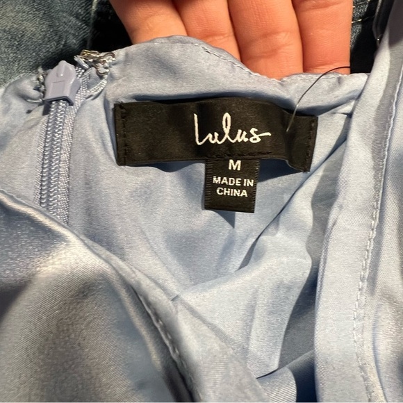 Lulus Meant To Be Together Light Blue Satin One Shoulder Mini Dress Size M - Picture 8 of 8